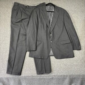 Talbots Mens 48R Suit Charcoal Gray Pinstripe 100% Wool 2 Button Pleated 42X32